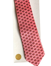 Load image into Gallery viewer, Custom designed pink silk tie by Pelican Coast depicted on white gift box with gold colored seal.