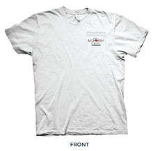Load image into Gallery viewer, A white tshirt with front pocket with Red Fish Grill logo